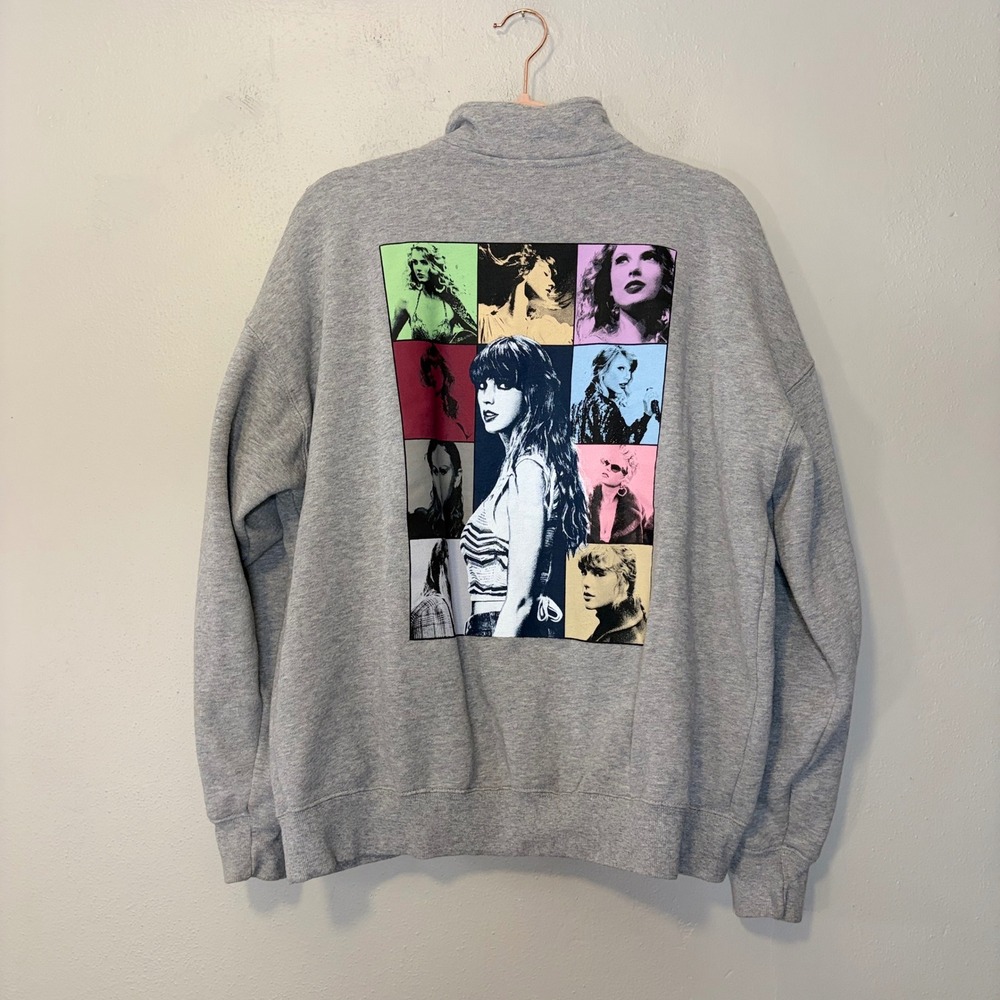 Taylor Swift The Eras Tour Quarter Zip Sweatshirt Heather Gray Graphic Pullover - Picture 2 of 8